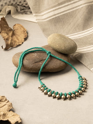 NecklaceTurquoise Patwa Thread Necklace with Metallic BeadsKaladoraFlourish Planet