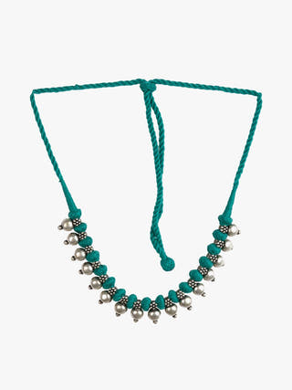 NecklaceTurquoise Patwa Thread Necklace with Metallic BeadsKaladoraFlourish Planet