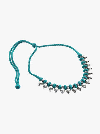 NecklaceTurquoise Patwa Thread Necklace with Metallic BeadsKaladoraFlourish Planet