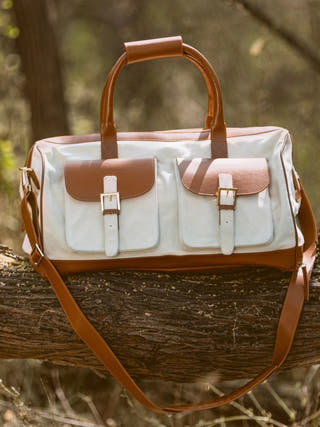 Ajax Vegan Leather Duffle Bag Beige & Gingerbread