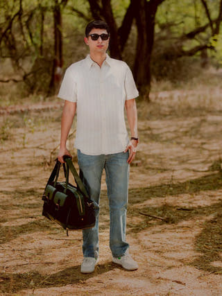 Ajax Vegan Leather Duffle Bag Black & Green