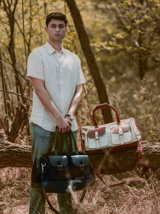 Ajax Vegan Leather Duffle Bag Beige & Gingerbread