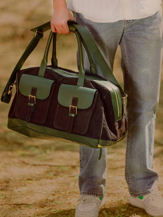 Ajax Vegan Leather Duffle Bag Black & Green