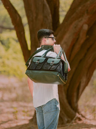 Ajax Vegan Leather Duffle Bag Black & Green