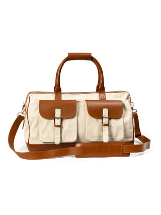 Ajax Vegan Leather Duffle Bag Beige & Gingerbread