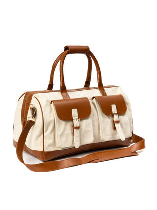 Ajax Vegan Leather Duffle Bag Beige & Gingerbread