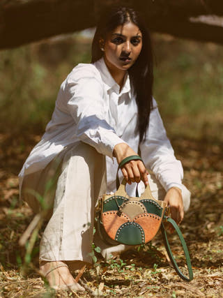 Savannah Vegan Leather Sling Green, Gold & Orange