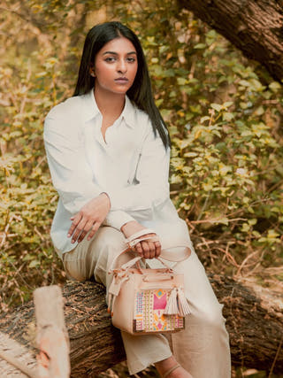 Nora Vegan Leather Sling Bag Almond