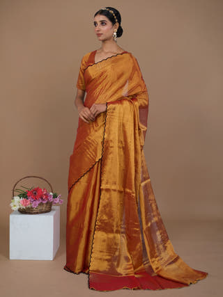 Lalitya Rust Gold Handwoven Tissue Saree