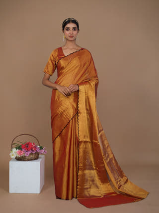 Lalitya Rust Gold Handwoven Tissue Saree