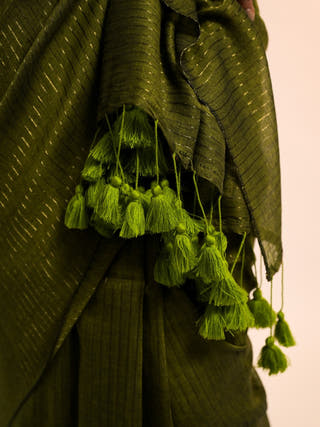 Kanak Olive Green Handloom Mul Cotton Saree