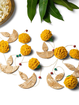 Marigold Diya Handcrafted Bamboo Streamers - Set of 2