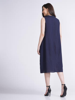 Women Linen A-Line Dress Saltpetre