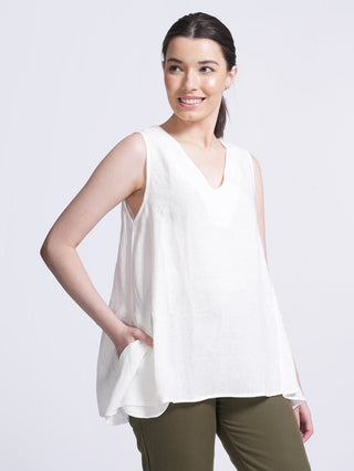 Women Linen Sleeveless A-Line Top Saltpetre