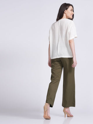 Women Linen Solid Drop Shoulder Shirt Saltpetre