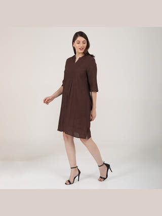 DressesWomen Linen Solid Panelled V - Neck DressSaltpetre