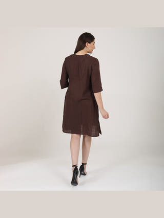 DressesWomen Linen Solid Panelled V - Neck DressSaltpetre