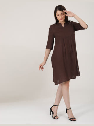 DressesWomen Linen Solid Panelled V - Neck DressSaltpetre