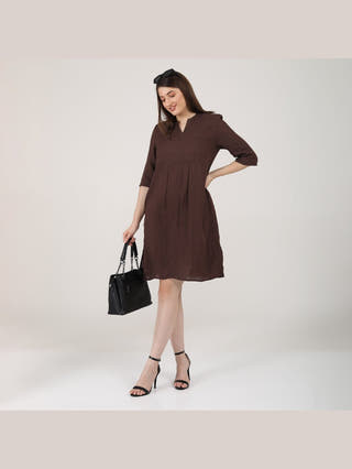DressesWomen Linen Solid Panelled V - Neck DressSaltpetre