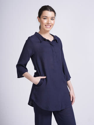 Women Linen Solid Tunic Top Saltpetre