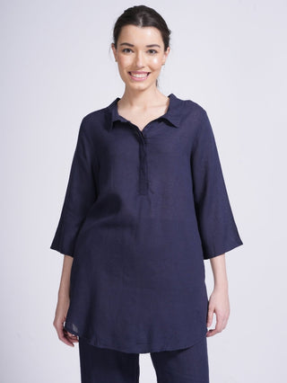 Women Linen Solid Tunic Top Saltpetre