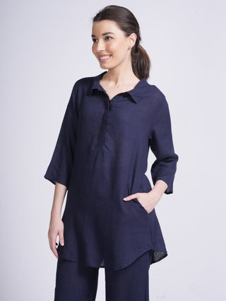 Women Linen Solid Tunic Top Saltpetre