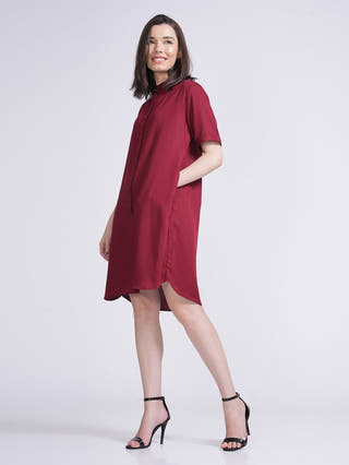 Women Modal Mandarin Collar Dress Saltpetre