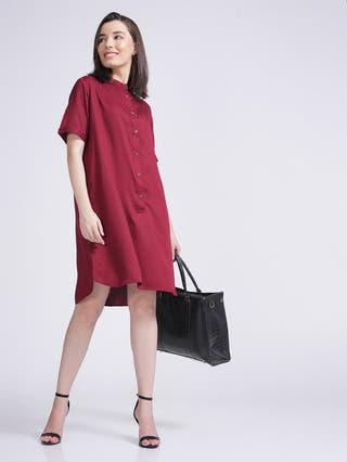 Women Modal Mandarin Collar Dress Saltpetre