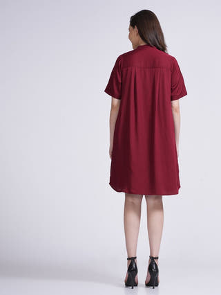 Women Modal Mandarin Collar Dress Saltpetre