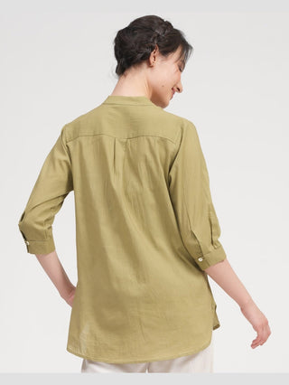 Women Organic Cotton Half Sleeve Button Down Shirt Saltpetre