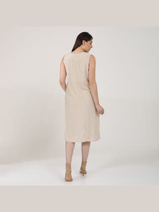DressesWomen Solid linen Sleeveless V - Neck Midi DressSaltpetre