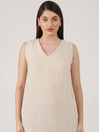 DressesWomen Solid linen Sleeveless V - Neck Midi DressSaltpetre