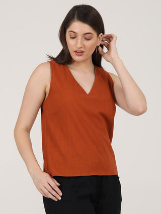 TopsWomen Solid Organic Cotton Sleeveless V - Neck TopSaltpetre