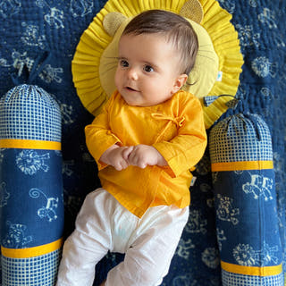 Unisex Organic Yellow Angrakha and White Pants for Kids