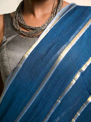 Yashini Blue Handloom Mul Cotton Saree