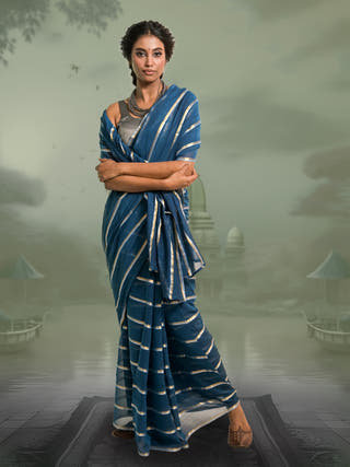 Yashini Blue Handloom Mul Cotton Saree