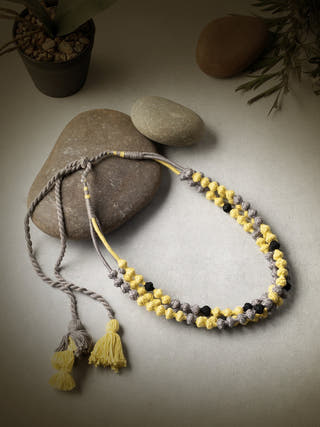 NecklaceYellow & Grey Patwa Thread Bead Necklace with Tassel ClosureKaladoraFlourish Planet