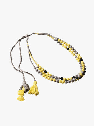 NecklaceYellow & Grey Patwa Thread Bead Necklace with Tassel ClosureKaladoraFlourish Planet