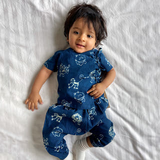 Unisex Organic Indigo Zoo Print Angarakha Top And Pants