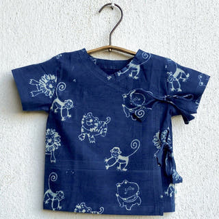Unisex Organic Indigo Zoo Print Angarakha Top And Pants