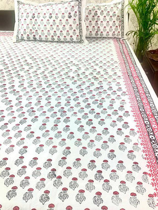 BUTI Hand Block Printed Double Bed Sheet Black & Red Alankaran Designs