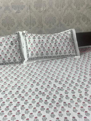 BUTI Hand Block Printed Double Bed Sheet Black & Red Alankaran Designs