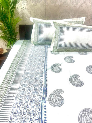 BIG BUTA Hand Block Printed Double Bed Sheet Blue & Black Alankaran Designs