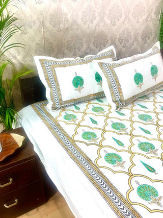 Beautiful Hand Block Printed Double Bed Sheet Yellow & Black Alankaran Designs