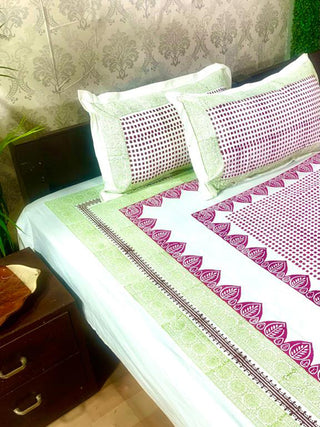 TRIANGLE BUTA Hand Block Printed Double Bed Sheet Yellow Alankaran Designs