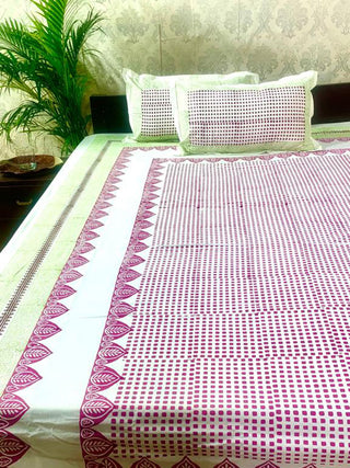 TRIANGLE BUTA Hand Block Printed Double Bed Sheet Yellow Alankaran Designs