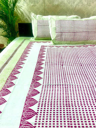 TRIANGLE BUTA Hand Block Printed Double Bed Sheet Yellow Alankaran Designs