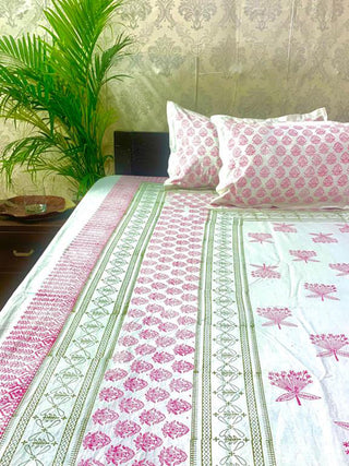 BUTI Design Hand block Printed  Bed Sheet Orange & Yellow Alankaran Designs