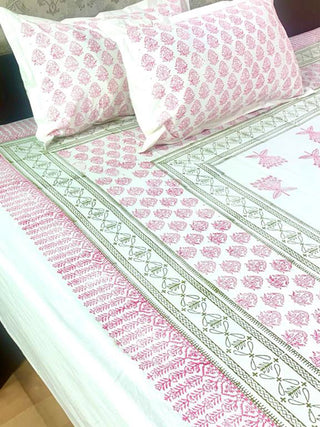 BUTI Design Hand block Printed  Bed Sheet Orange & Yellow Alankaran Designs