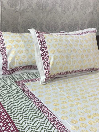 PISLEY Designs Block Printed Bed Sheet Yellow & Black Alankaran Designs